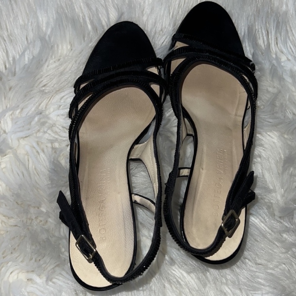 BOTTEGA VENETA Black Satin and Leather Slingback Heels - Picture 16 of 16